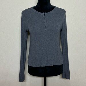 Brandy Melville top women One SIze cotton blend long sleeve half button grey